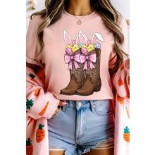 Pink Easter Eggs Bunny Ear Bow Boots Printed Tee