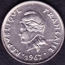 1967 New Caledonia 10 Francs Coin