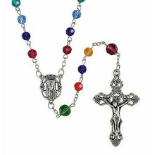 Multi Colored Rosary with two free prayer cards and a velvet rosary pouch