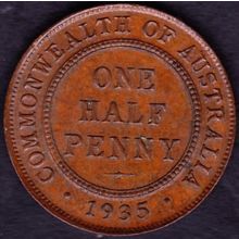 1935 Australia 1 Half Penny coin