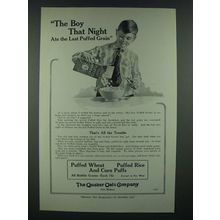 1919 Quaker Oats Puffed Wheat, Rice and Corn Puffs Ad - The Boy That Night