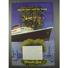 1955 French Line Cruise Ad - Art by Villemot