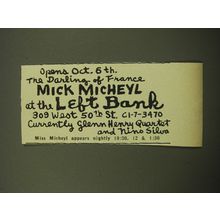 1959 Left Bank Club Ad - Opens Oct. 6th. The Darling of France Mick Micheyl