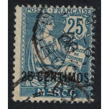 Fr. Morocco 25 Centimos Ovpt 1908 Canc SG#21 MI#14 Sc#18