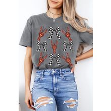 Gray Checkered Bow Crawfish Printed Summer Tee