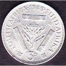 1945 South Africa 3 Pence Silver Coin