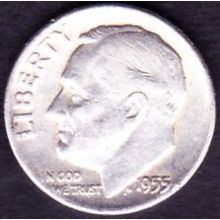 1955 USA 10 Cents Silver Coin Roosevelt