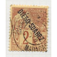 DIEGO SUAREZ 1892 2c OVERPRINT BLACK ON GENERAL COLONIES ISSUE USED DATED SON