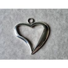 Large Stylised Heart Pendant, Chunky Silver Tone Necklace Charm, Jewellery