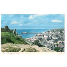 HASTINGS FROM THE CASTLE, SUSSEX. unused vintage postcard by E T W Dennis =