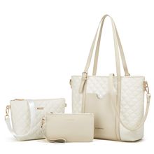 Women Fashion Synthetic Leather Handbags Tote Bag Shoulder Bag 3pcs White