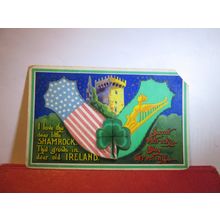 SAINT PATRICK'S DAY GEETINGS, USA, IRELAND flags used antique postcard 1916 pm =