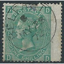 1871 SG117 1/- Green Plate 5 Good Used Wing Margin BELFAST CDS "DD" ..