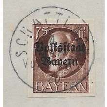 GER (BAVARIA) 1919 75pf KING LUDWIG III' (OVPT)(IMPERFED) FINE USED(EBID65-471)