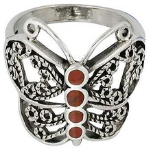 Sterling Silver Filigree Carnelian Inlay Butterfly Ring