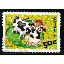Australia 2005 Animals 50c Used P&S Stamp Down on the Farm Cow ,