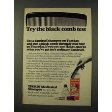 1973 Tegrin Medicated Shampoo Ad - Black Comb Test