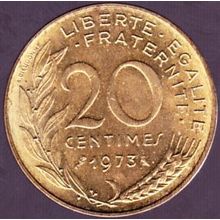 1973 France 20 Centimes Coin