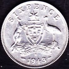 1943 S Australia 1 Sixpence coin