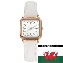 Ladies Small 2.3 cm White Square Face Steel Back White Suedette Strap Watch