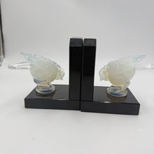 Sabino France Opalescent Art Glass Moineau Gourmand Sparrow Bookends Marble Base