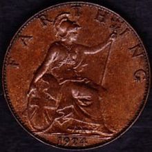 1924 Great Britain 1 Farthing Coin