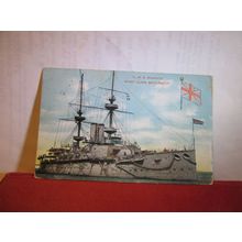 'H.M.S MAJESTIC' BATTLESHIP used antique postcard by G. D & D. 1906 pm =