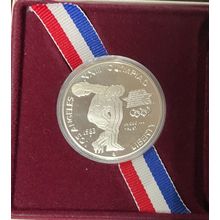 1983-S Los Angeles XXIII Olympiad Games Proof Silver Dollar. DISCUS Box & COA