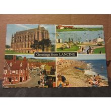 multiview , LANCING, SUSSEX used vintage postcard by Constance 1971 pm