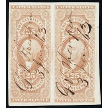 R50a, Used 25¢ Superb GEM Imperforate Pair WoW - Stuart Katz