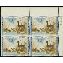 RW28, Mint XF NH $3 Mallard Brood Duck Plate Block - Stuart Katz