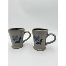 Rowe Pottery Works Salt Glazed Blue Flower Mug Coffee / Tea Cup - 2001 Vintage