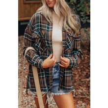Brown Plaid Print Chest Pockets Buttoned Shirt Jacket