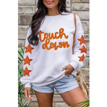 Beige Glittering Touch Down Patched Pattern Star Sleeve Sweatshirt