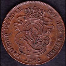 1865 Belgium 2 Centimes Coin French