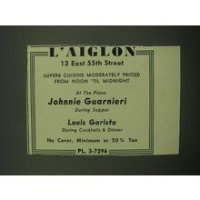 1949 L'Aiglon Restaurant Ad - At the Piano Johnnie Guarnieri During Supper