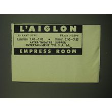 1949 L'Aiglon Restaurant Ad - L'Aiglon Empress Room