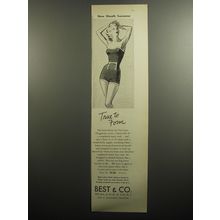 1951 Best & Co. Tina Leser Swimsuit Ad - New Sheath Swimmer True to Form