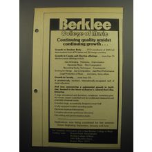 1974 Berklee College of Music Ad - Continuing quality amidst continuing growth