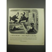 1955 Bigelow Carpet Ad - cartoon by Richard Taylor - A Title on the Door