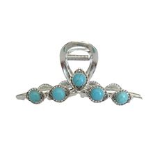 Large silver turquoise blue stone metal southwestern hair claw clip