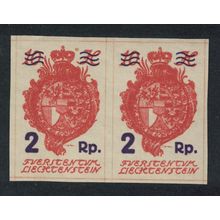 Liechtenstein Thick Surch '2 Rp' and bars Pair 1921 MNH SG#47var MI#43 Sc#51