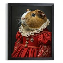 Guinea Pig In Red Dress Royal Portrait Vintage Animal Wall Art Renaissance Print