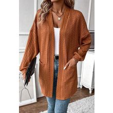 Chestnut Textured Knit Side Pockets Open Front Cardigan