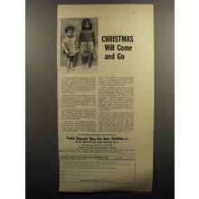 1952 Foster Parents' Plan for War Children Ad - Christmas will come and go