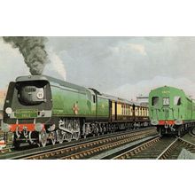 Merchant Navy 4-6-2 Train 35017 at Waterloo Station Postcard