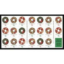 Holiday Wreaths Christmas Booklet Pane of Twenty 32 Cent Stamps Scott 3252e