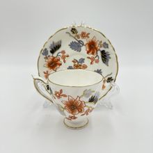 Royal Crown Derby III Beaumont Demitasse Cup & Saucer Floral Orange Painted 1940