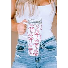 White Cherry Bowknot Stylish Large Tumbler with Handle 40oz