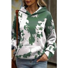 Green Tie Dye Print Kangaroo Pocket Loose Hoodie